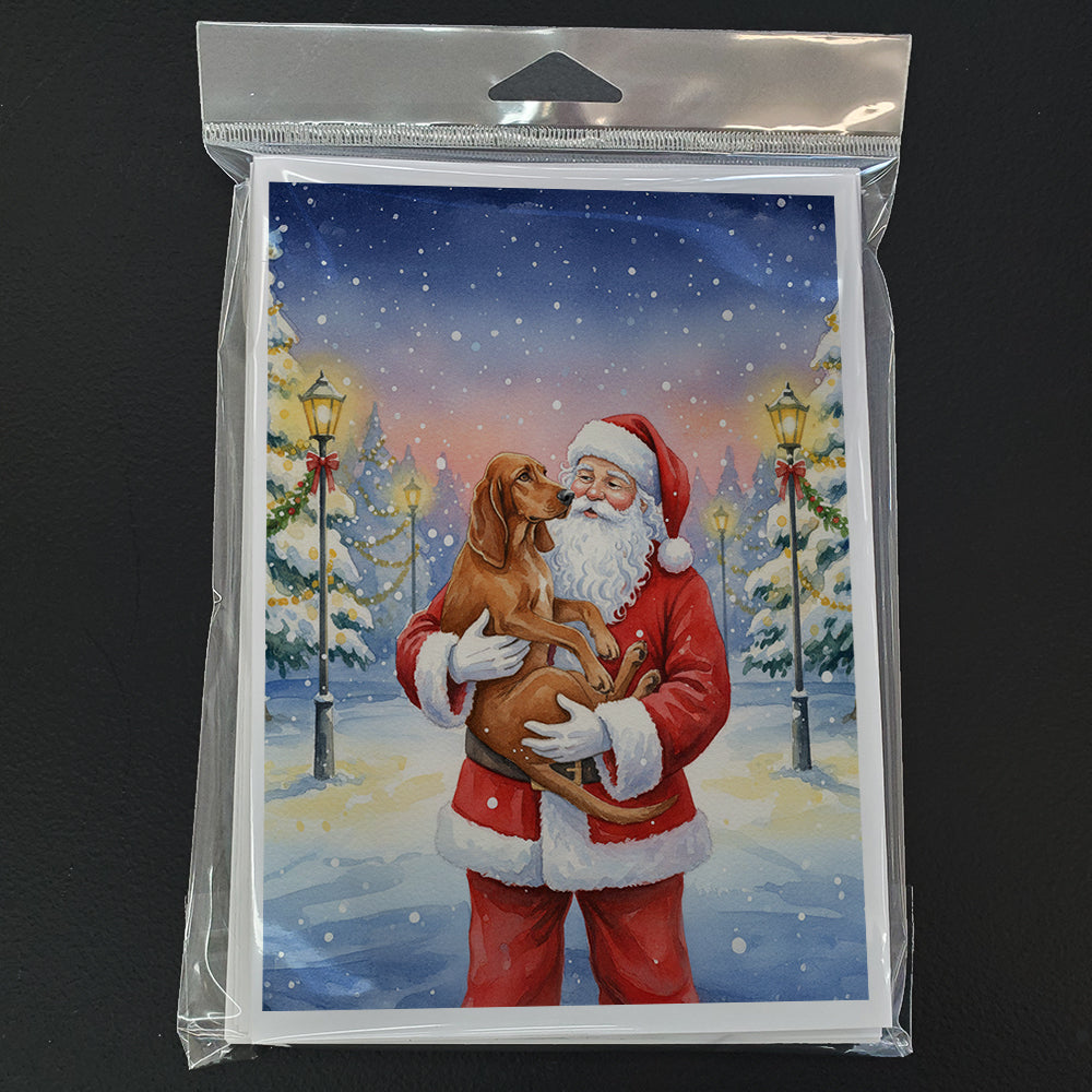 Redbone Coonhound with Santa Claus Greeting Cards Pack of 8 Blank Cards with Envelopes Whimsical A7 Size 5x7