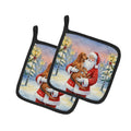 Redbone Coonhound with Santa Claus Pot Holder Set of 2 Heat Resistant Quilted Hot Pads 7.5 x 7.5 Inch, Insulated Kitchen Trivets for Cooking & Baking