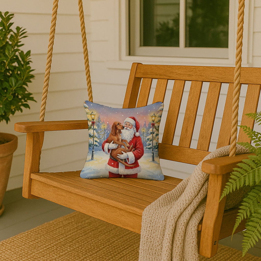 Redbone Coonhound with Santa Claus Decorative Throw Pillow 14x14 Indoor Outdoor Accent Cushion, Fabric Cover with Insert for Sofa, Bed, Porch & Living Room