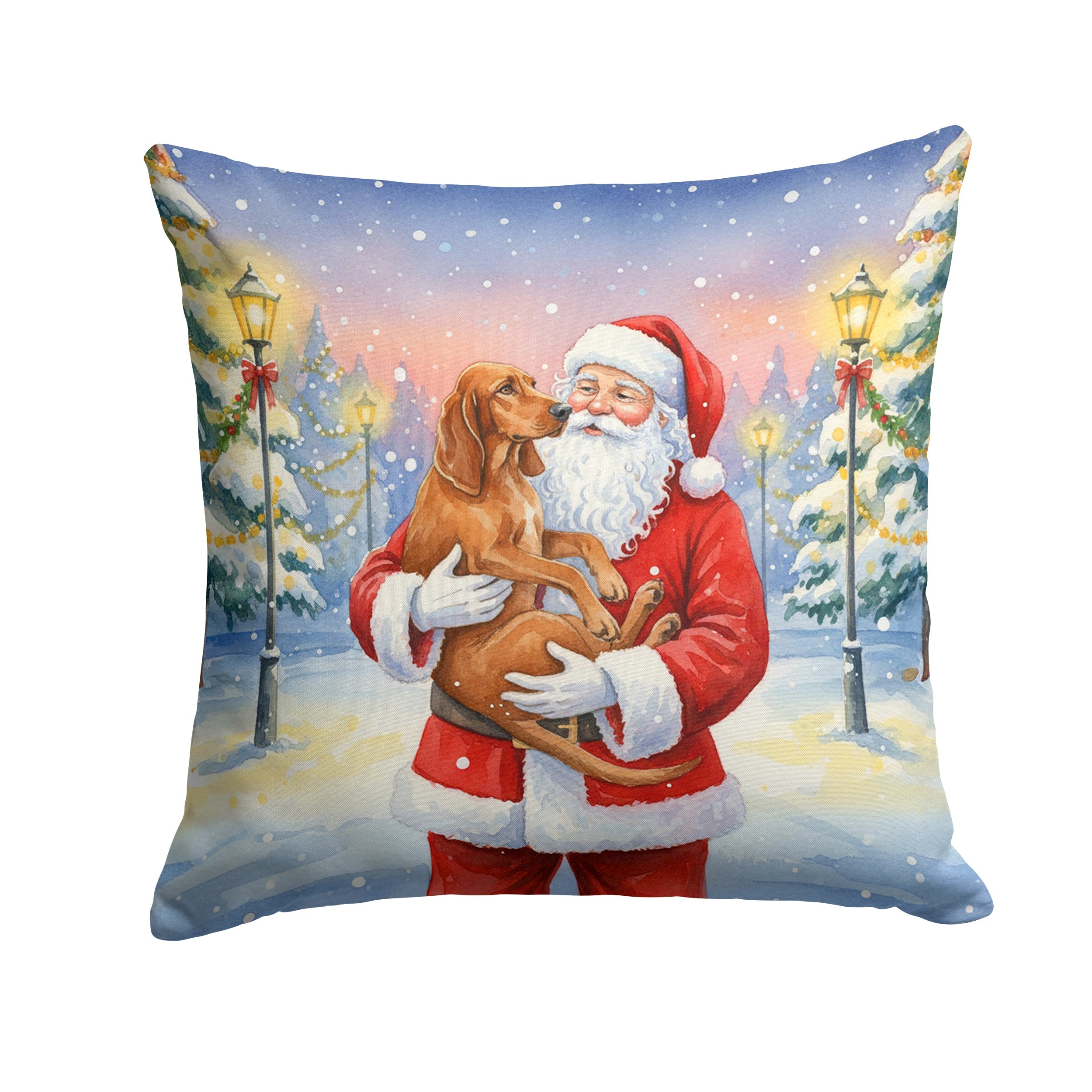 Redbone Coonhound with Santa Claus Decorative Throw Pillow 18x18 Indoor Outdoor Accent Cushion, Fabric Cover with Insert for Sofa, Bed, Porch & Living Room