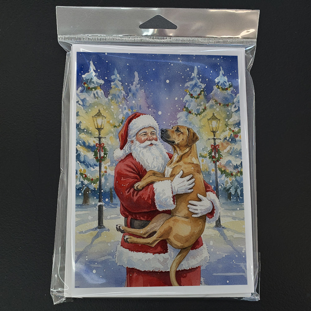 Rhodesian Ridgeback with Santa Claus Greeting Cards Pack of 8 Blank Cards with Envelopes Whimsical A7 Size 5x7
