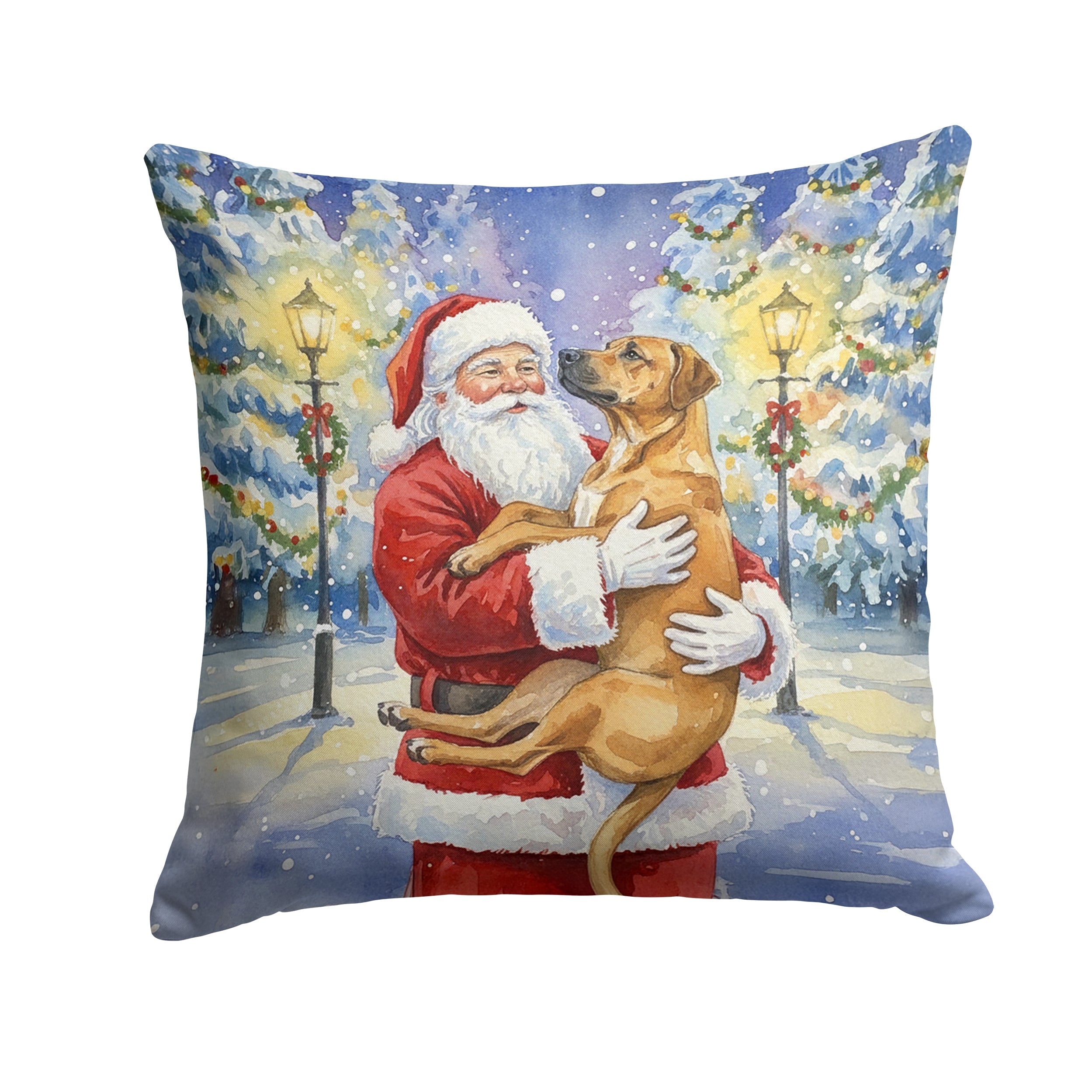 Rhodesian Ridgeback with Santa Claus Decorative Throw Pillow 18x18 Indoor Outdoor Accent Cushion, Fabric Cover with Insert for Sofa, Bed, Porch & Living Room