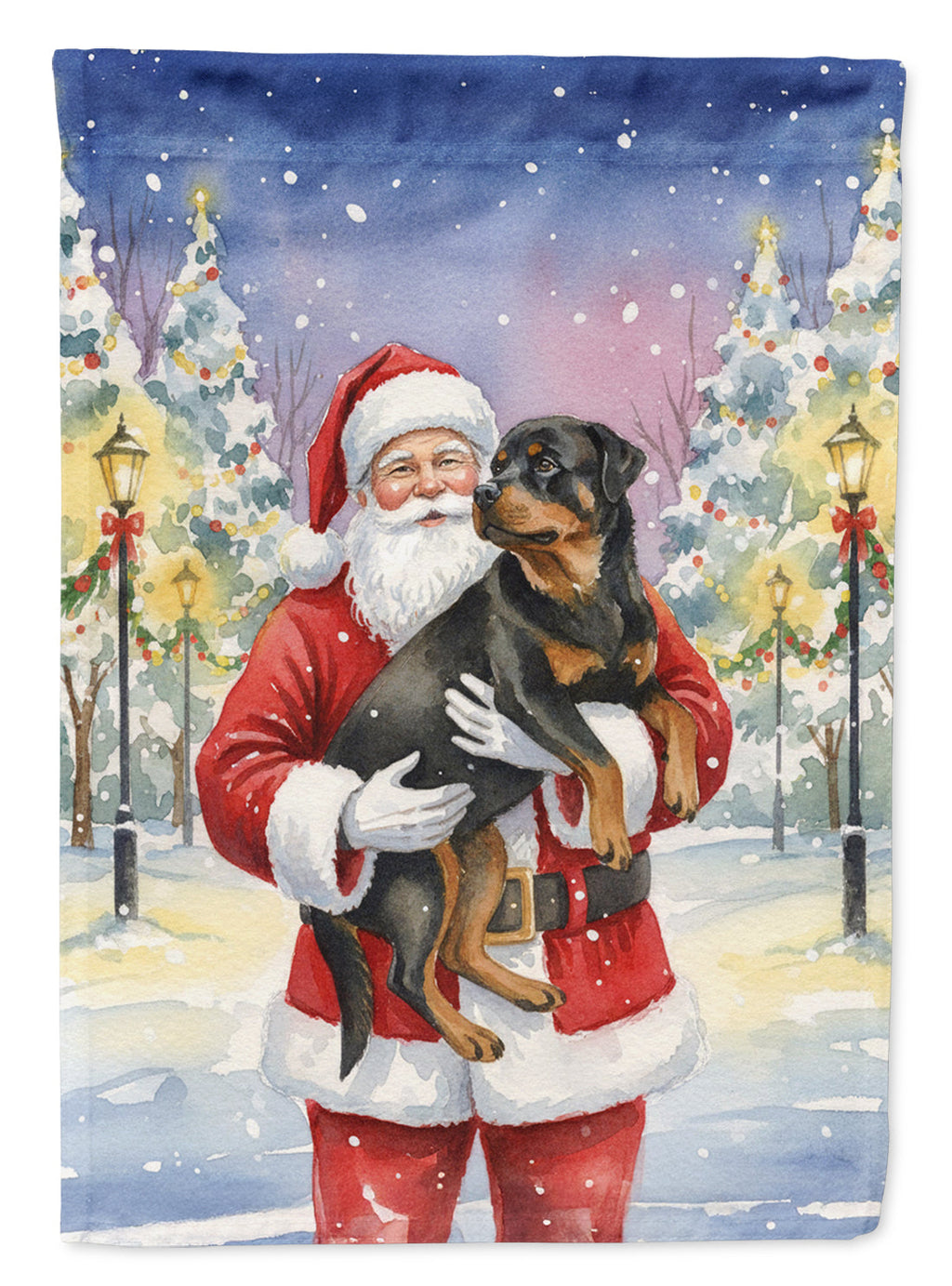 Rottweiler with Santa Claus House Flag 28x40 Porch Sleeve Pole Decorative Outside Yard Banner Artwork Wall Hanging, Polyester