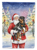 Rottweiler with Santa Claus House Flag 28x40 Porch Sleeve Pole Decorative Outside Yard Banner Artwork Wall Hanging, Polyester
