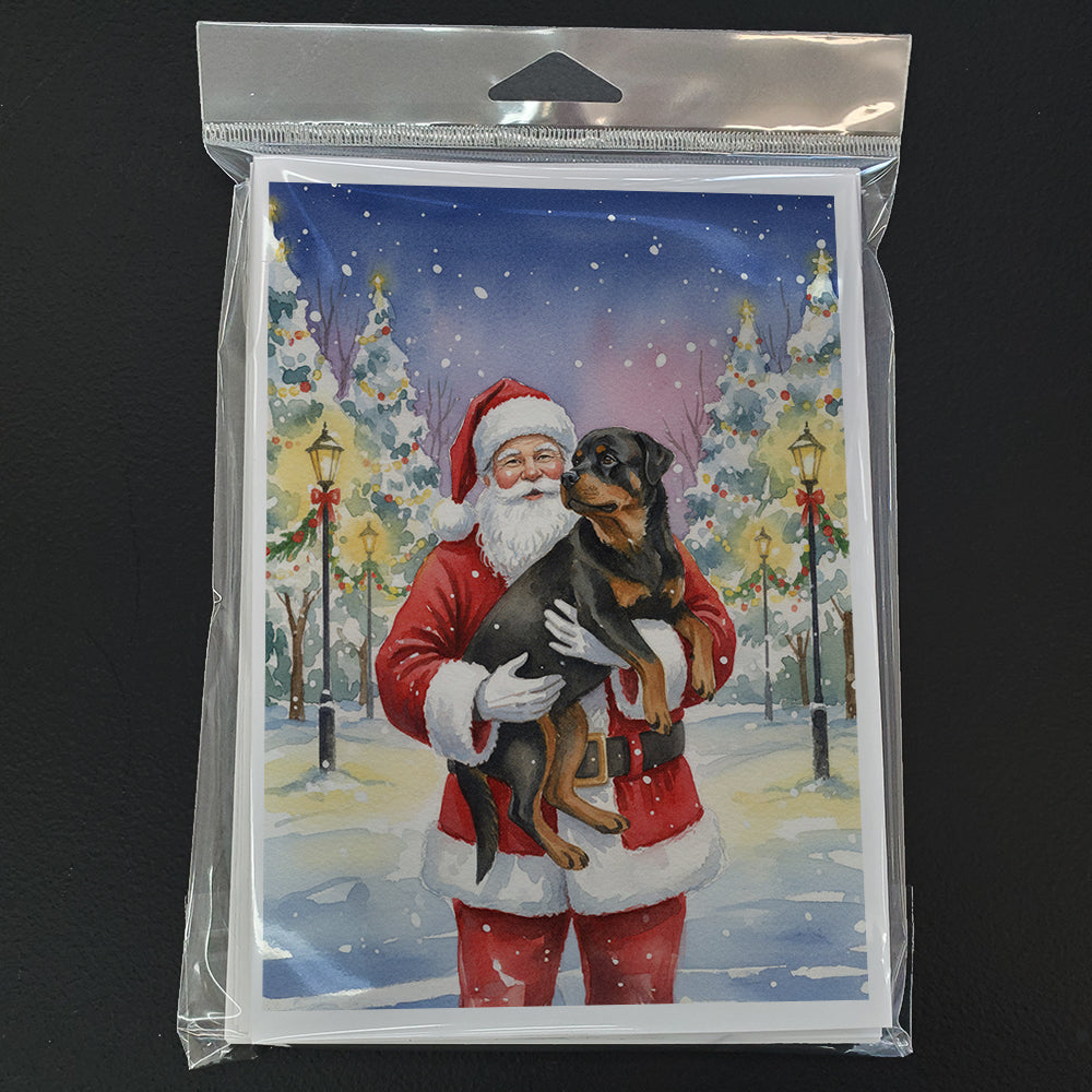 Rottweiler with Santa Claus Greeting Cards Pack of 8 Blank Cards with Envelopes Whimsical A7 Size 5x7