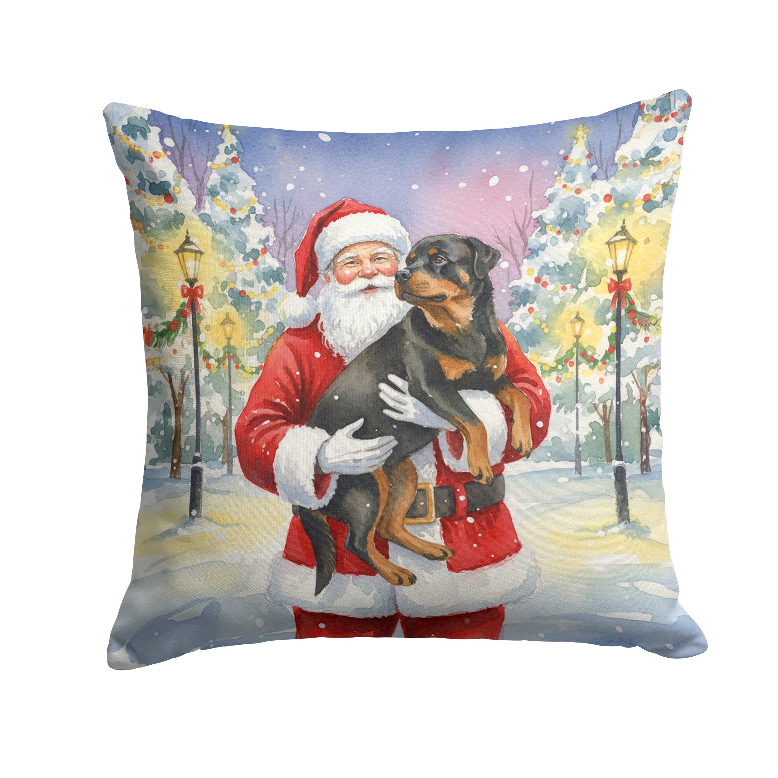 Rottweiler with Santa Claus Decorative Throw Pillow 18x18 Indoor Outdoor Accent Cushion, Fabric Cover with Insert for Sofa, Bed, Porch & Living Room