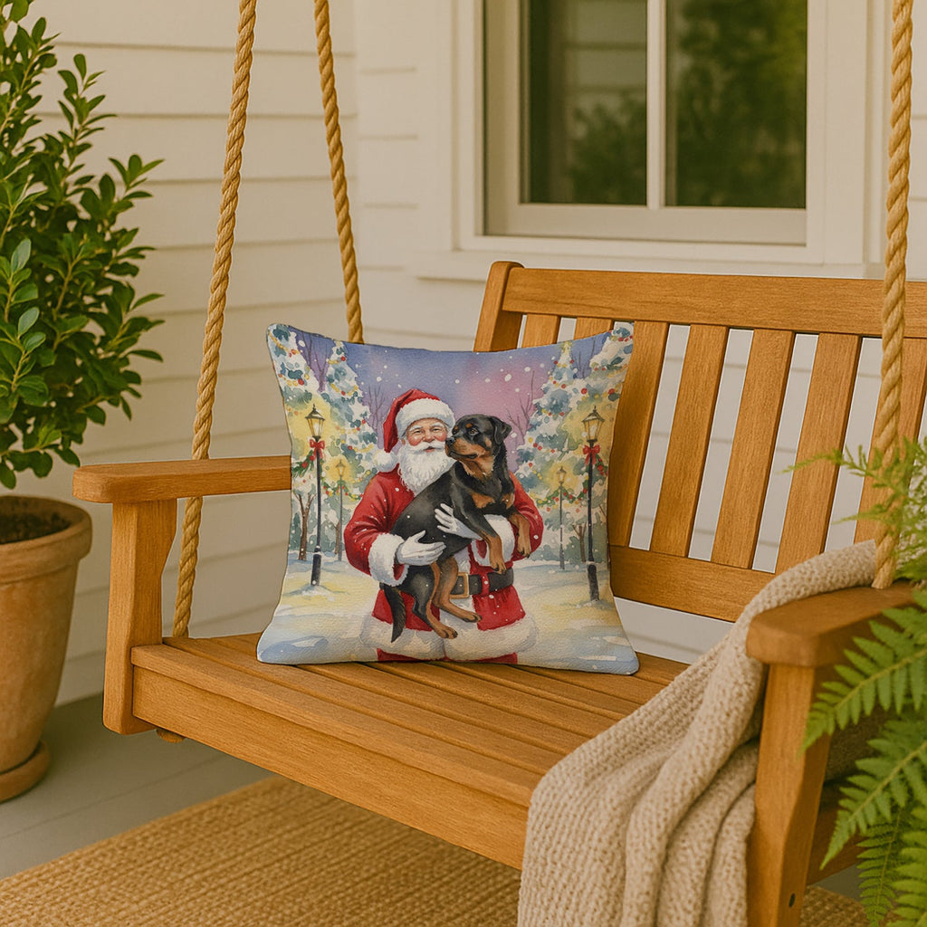 Rottweiler with Santa Claus Decorative Throw Pillow 18x18 Indoor Outdoor Accent Cushion, Fabric Cover with Insert for Sofa, Bed, Porch & Living Room