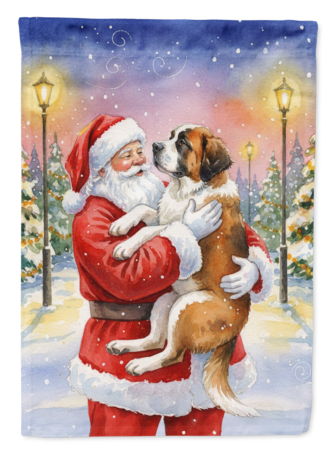 Saint Bernard with Santa Claus House Flag 28x40 Porch Sleeve Pole Decorative Outside Yard Banner Artwork Wall Hanging, Polyester