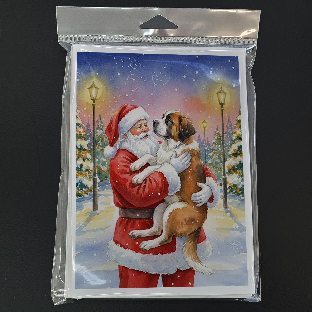Saint Bernard with Santa Claus Greeting Cards Pack of 8 Blank Cards with Envelopes Whimsical A7 Size 5x7