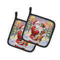 Saint Bernard with Santa Claus Pot Holder Set of 2 Heat Resistant Quilted Hot Pads 7.5 x 7.5 Inch, Insulated Kitchen Trivets for Cooking & Baking
