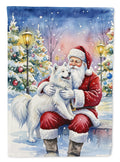 Samoyed with Santa Claus House Flag 28x40 Porch Sleeve Pole Decorative Outside Yard Banner Artwork Wall Hanging, Polyester