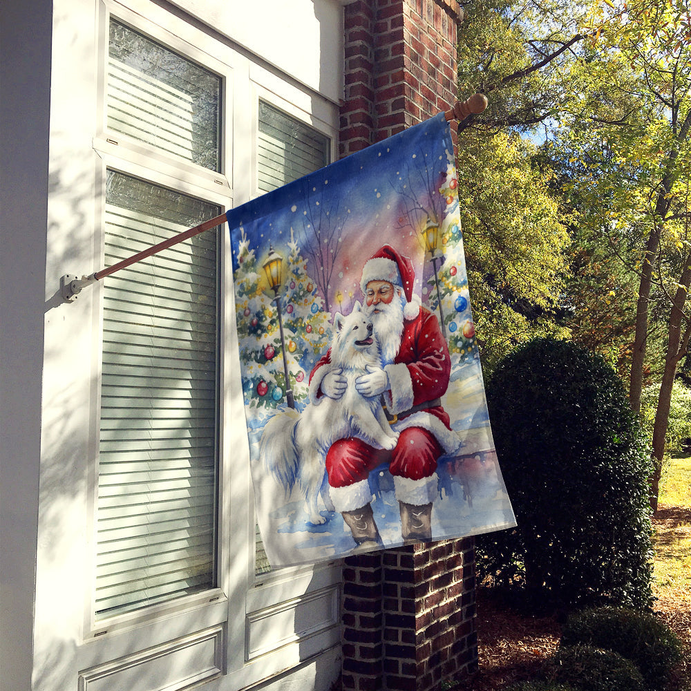 Samoyed with Santa Claus House Flag 28x40 Porch Sleeve Pole Decorative Outside Yard Banner Artwork Wall Hanging, Polyester