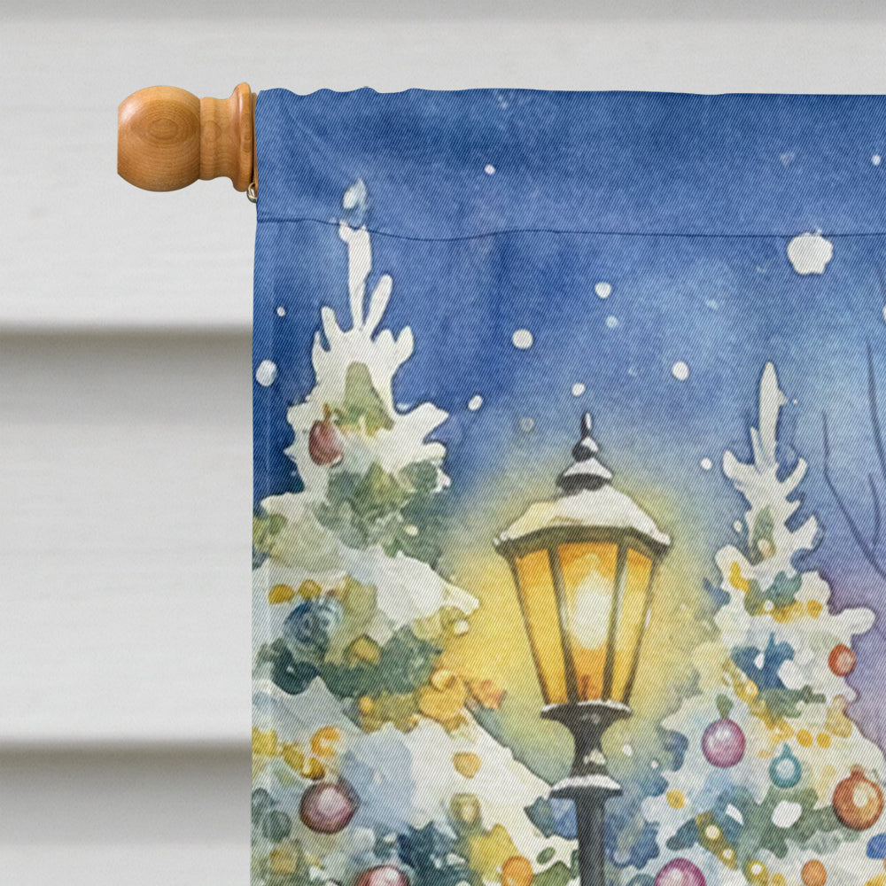 Samoyed with Santa Claus House Flag 28x40 Porch Sleeve Pole Decorative Outside Yard Banner Artwork Wall Hanging, Polyester