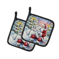 Samoyed with Santa Claus Pot Holder Set of 2 Heat Resistant Quilted Hot Pads 7.5 x 7.5 Inch, Insulated Kitchen Trivets for Cooking & Baking