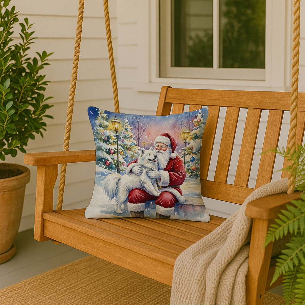 Samoyed with Santa Claus Decorative Throw Pillow 18x18 Indoor Outdoor Accent Cushion, Fabric Cover with Insert for Sofa, Bed, Porch & Living Room