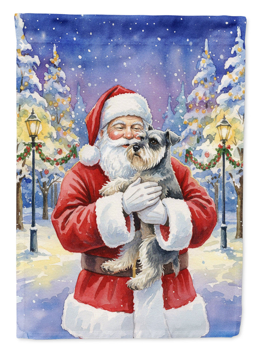 Schnauzer with Santa Claus House Flag 28x40 Porch Sleeve Pole Decorative Outside Yard Banner Artwork Wall Hanging, Polyester