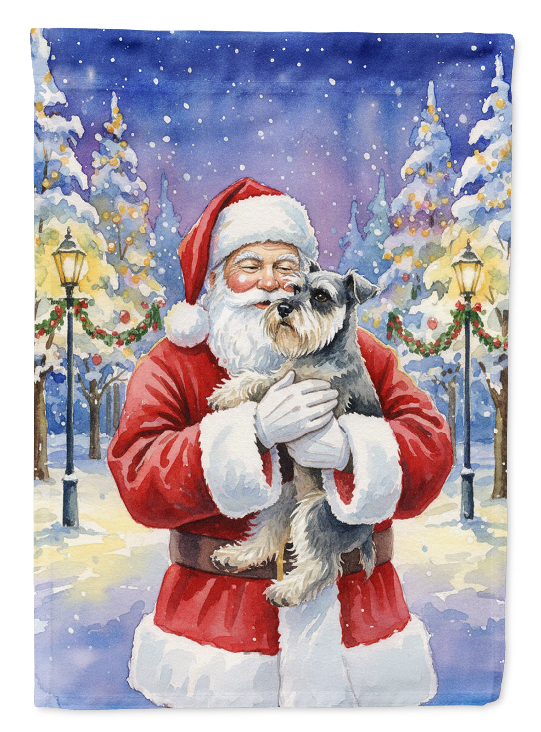 Schnauzer with Santa Claus House Flag 28x40 Porch Sleeve Pole Decorative Outside Yard Banner Artwork Wall Hanging, Polyester