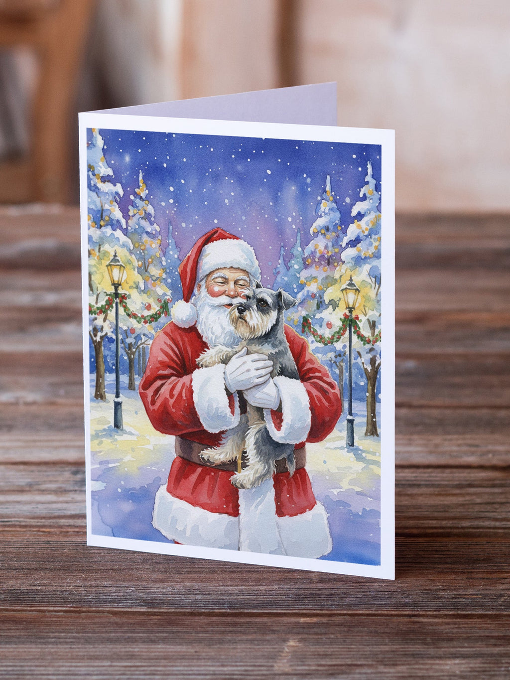 Schnauzer with Santa Claus Greeting Cards Pack of 8 Blank Cards with Envelopes Whimsical A7 Size 5x7