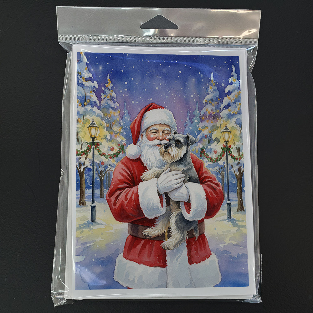 Schnauzer with Santa Claus Greeting Cards Pack of 8 Blank Cards with Envelopes Whimsical A7 Size 5x7