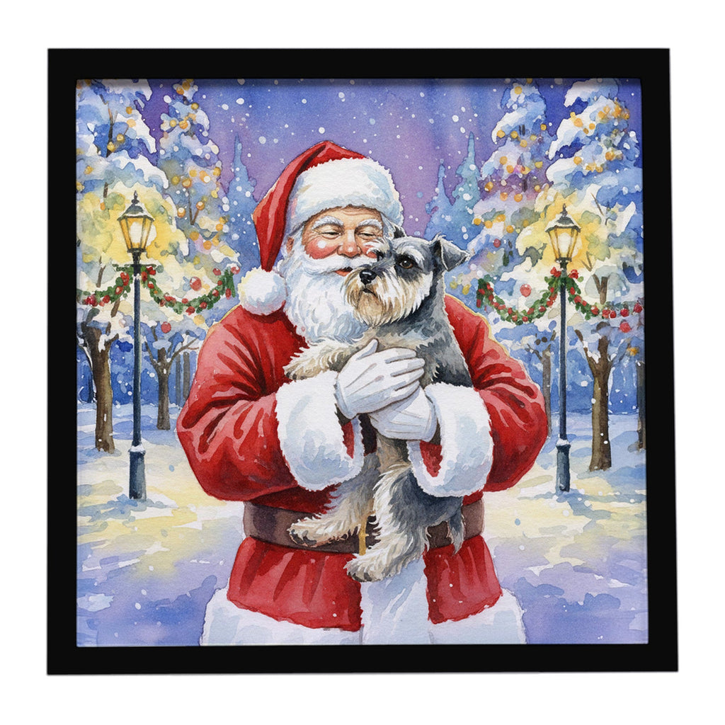 Schnauzer with Santa Claus Framed Metal Print Bathroom, Kitchen, Office, Home Decor Wall Art Ready to Hang, Square, 8X8