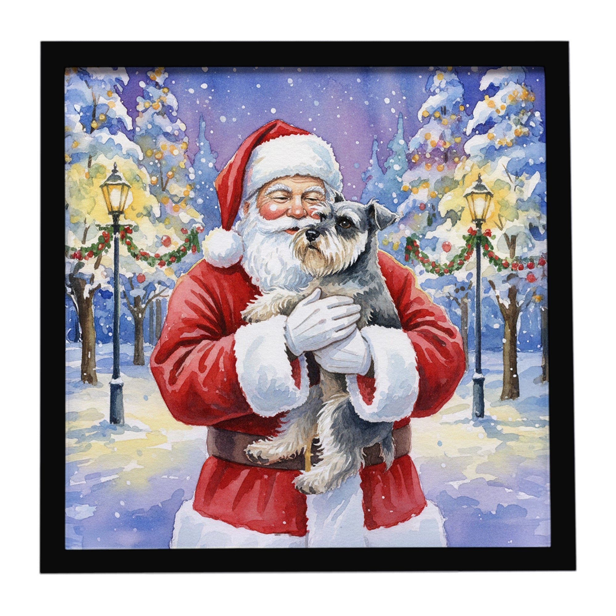 Schnauzer with Santa Claus Framed Metal Print Bathroom, Kitchen, Office, Home Decor Wall Art Ready to Hang, Square, 8X8