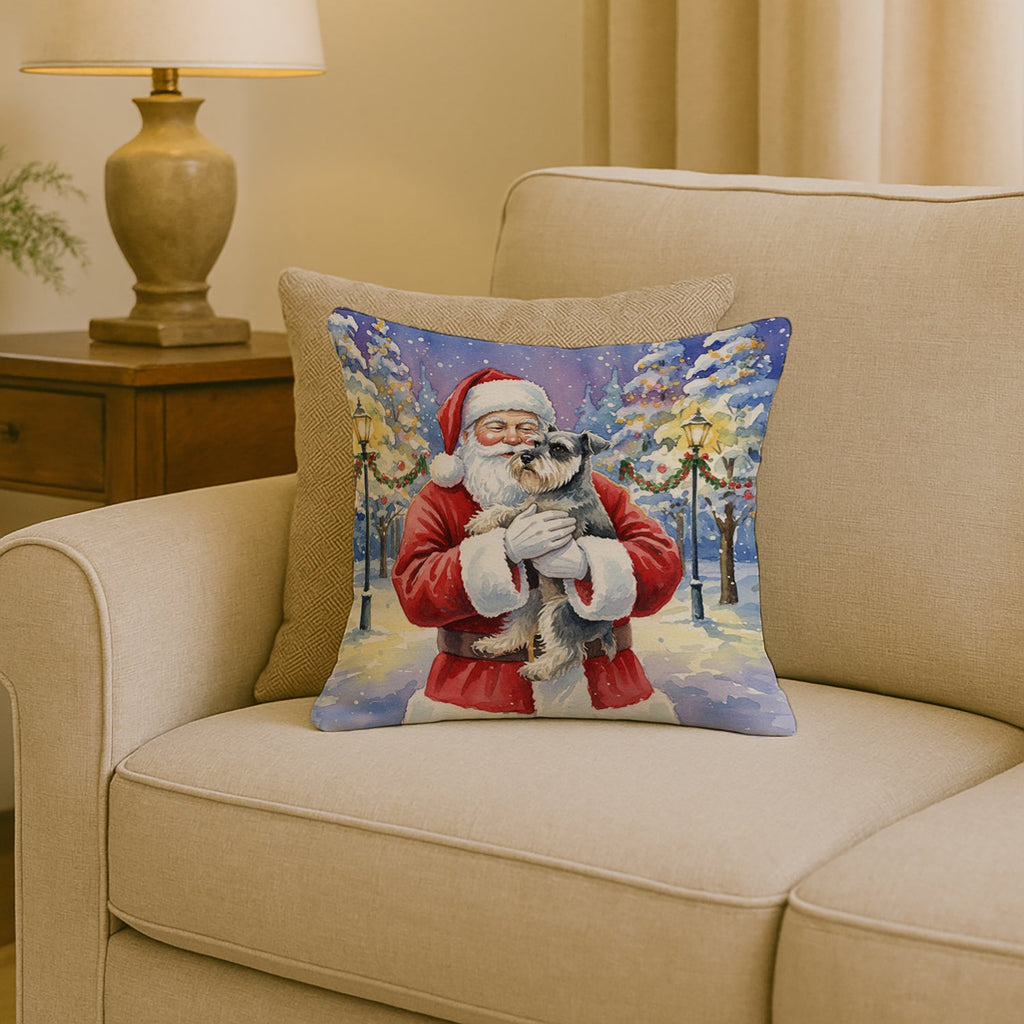 Schnauzer with Santa Claus Decorative Throw Pillow 18x18 Indoor Outdoor Accent Cushion, Fabric Cover with Insert for Sofa, Bed, Porch & Living Room