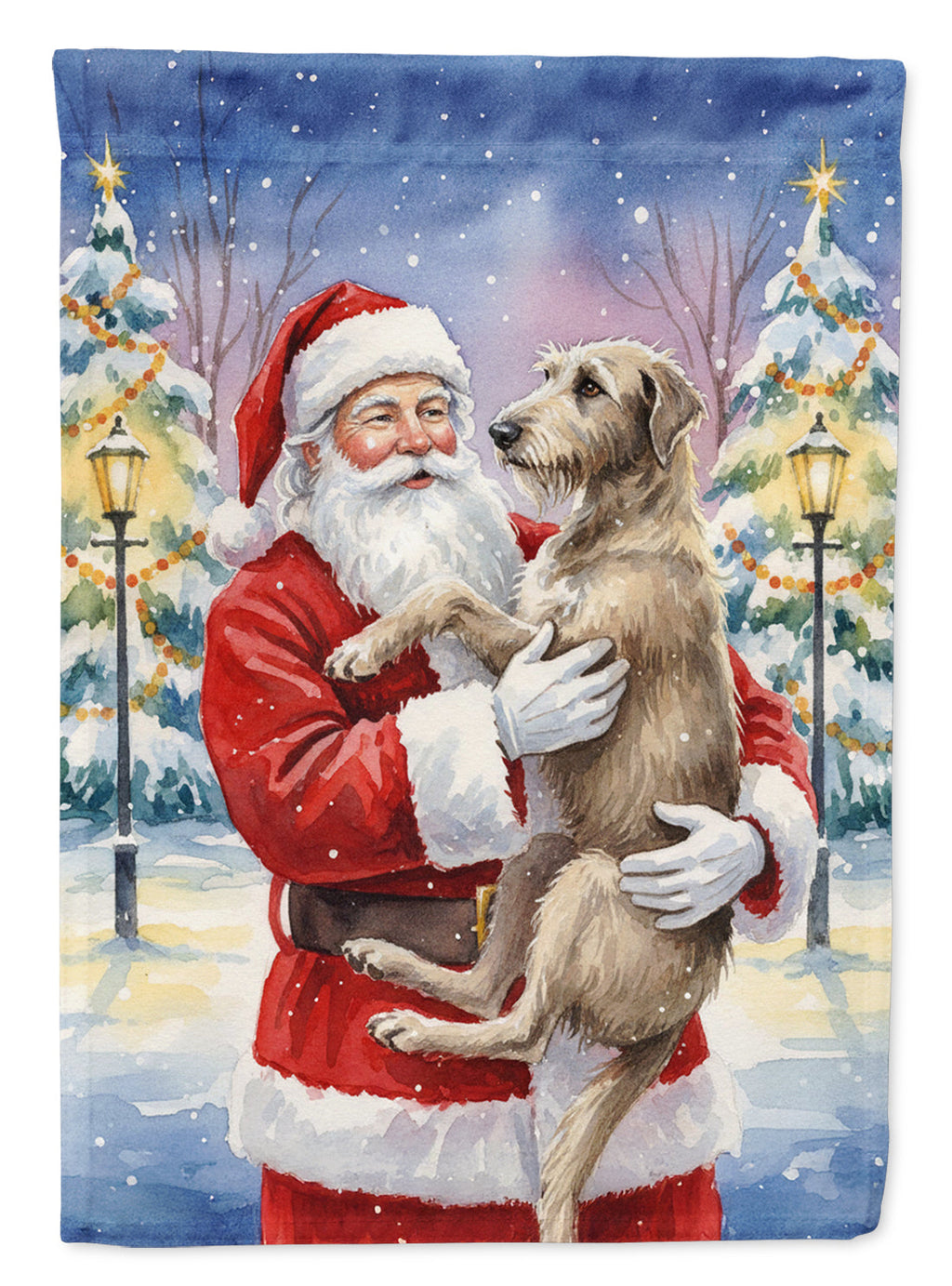 Scottish Deerhound with Santa Claus House Flag 28x40 Porch Sleeve Pole Decorative Outside Yard Banner Artwork Wall Hanging, Polyester