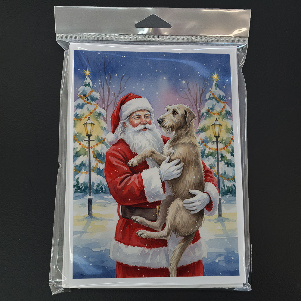 Scottish Deerhound with Santa Claus Greeting Cards Pack of 8 Blank Cards with Envelopes Whimsical A7 Size 5x7