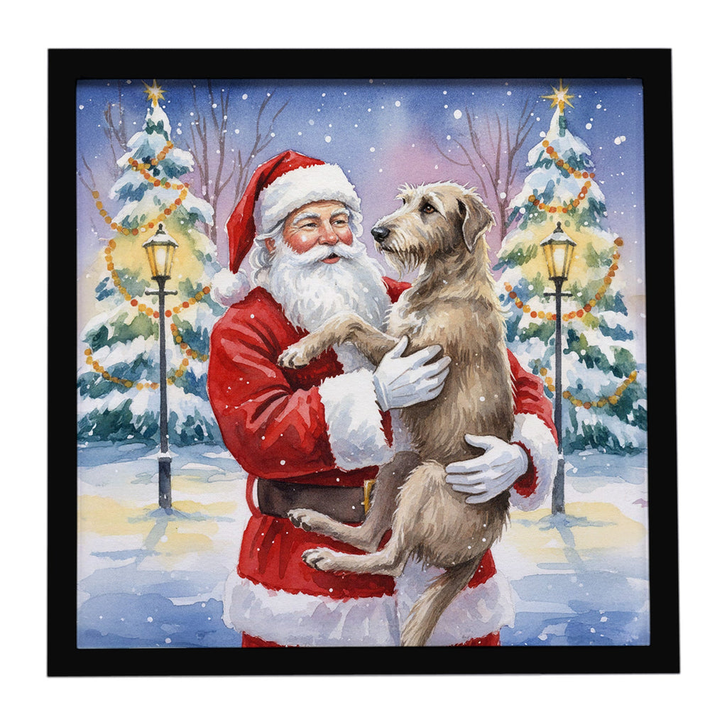 Scottish Deerhound with Santa Claus Framed Metal Print Bathroom, Kitchen, Office, Home Decor Wall Art Ready to Hang, Square, 8X8