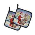 Scottish Deerhound with Santa Claus Pot Holder Set of 2 Heat Resistant Quilted Hot Pads 7.5 x 7.5 Inch, Insulated Kitchen Trivets for Cooking & Baking