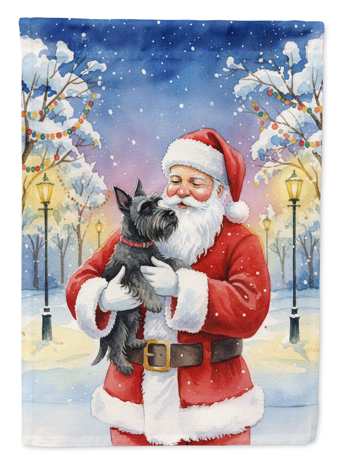 Scottish Terrier with Santa Claus House Flag 28x40 Porch Sleeve Pole Decorative Outside Yard Banner Artwork Wall Hanging, Polyester