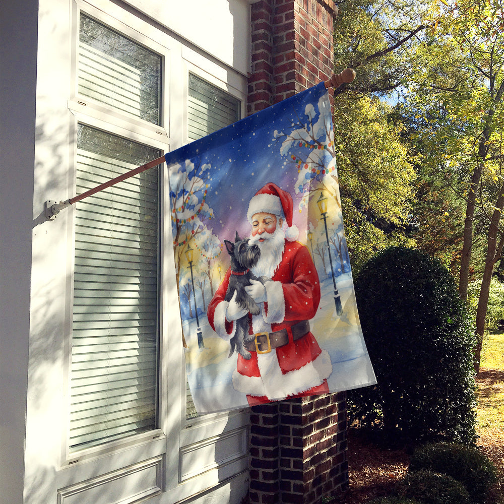 Scottish Terrier with Santa Claus House Flag 28x40 Porch Sleeve Pole Decorative Outside Yard Banner Artwork Wall Hanging, Polyester