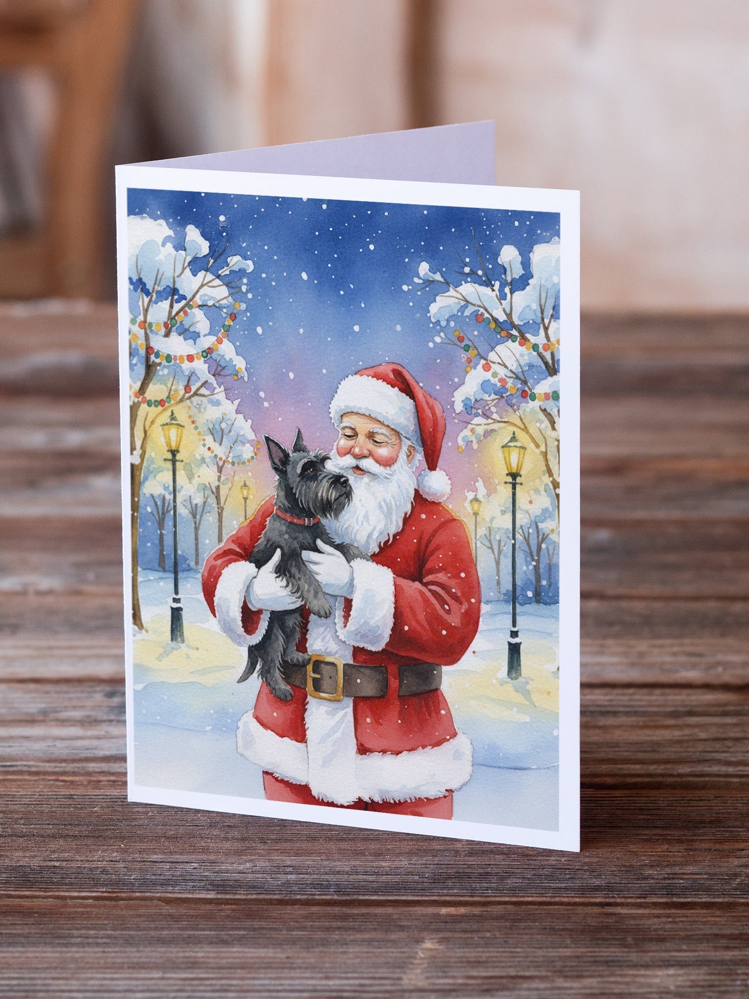 Scottish Terrier with Santa Claus Greeting Cards Pack of 8 Blank Cards with Envelopes Whimsical A7 Size 5x7