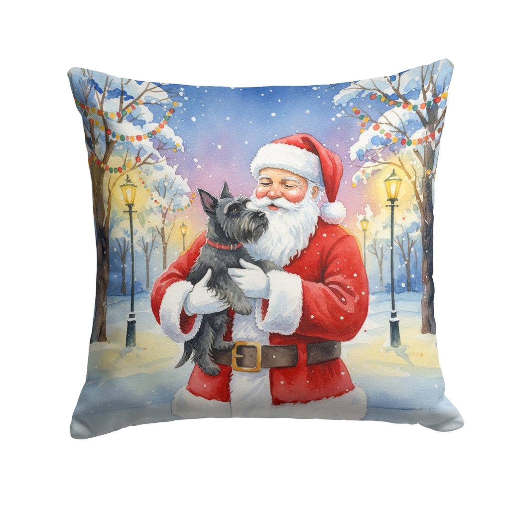 Scottish Terrier with Santa Claus Decorative Throw Pillow 14x14 Indoor Outdoor Accent Cushion, Fabric Cover with Insert for Sofa, Bed, Porch & Living Room