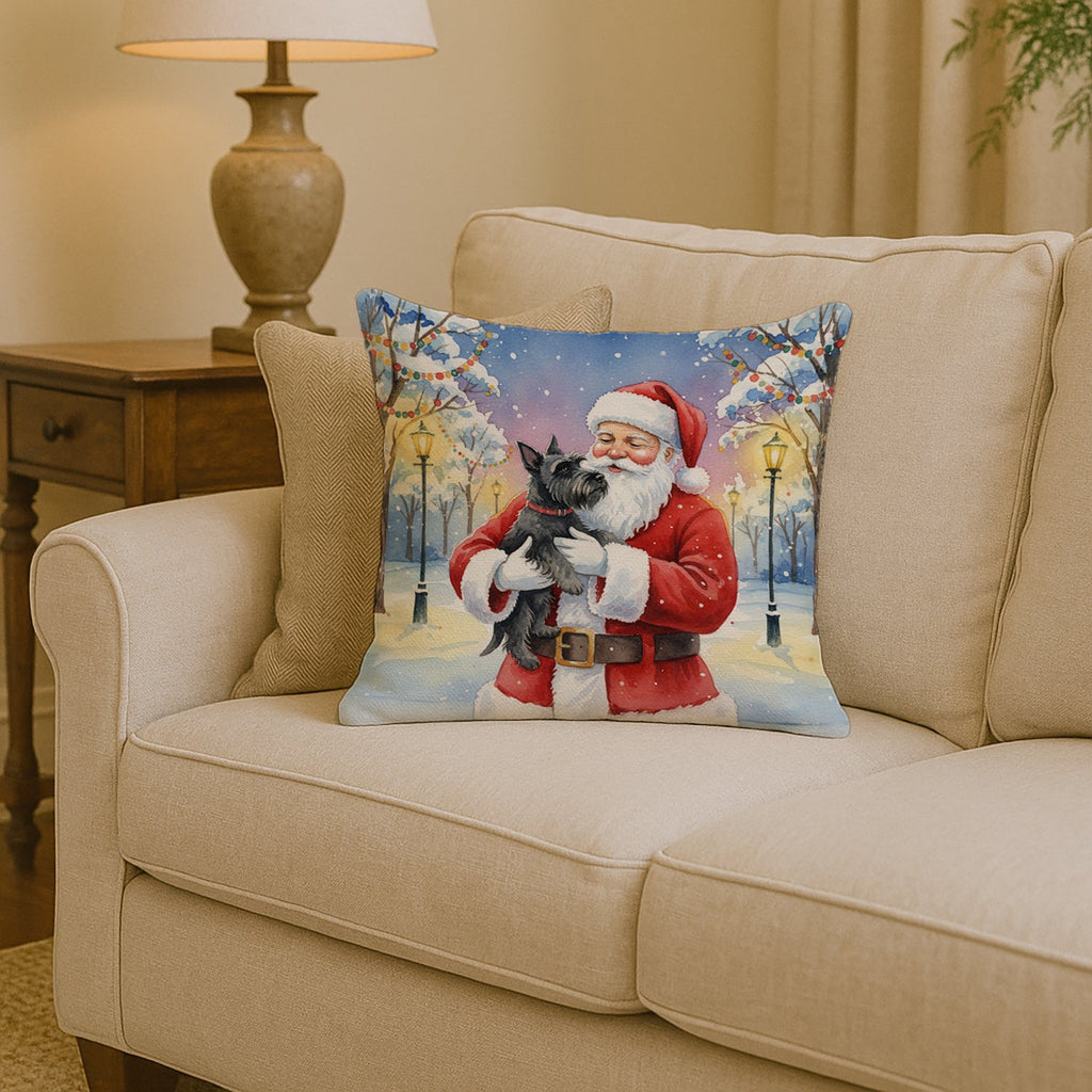 Scottish Terrier with Santa Claus Decorative Throw Pillow 14x14 Indoor Outdoor Accent Cushion, Fabric Cover with Insert for Sofa, Bed, Porch & Living Room