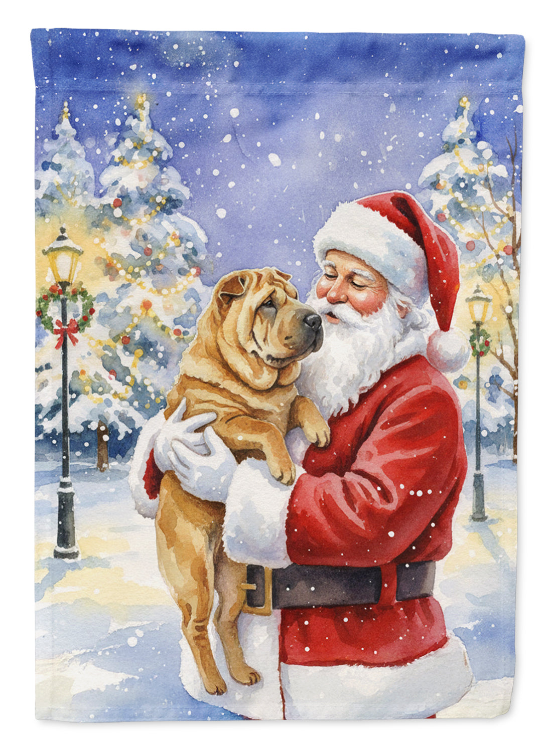 Shar Pei with Santa Claus House Flag 28x40 Porch Sleeve Pole Decorative Outside Yard Banner Artwork Wall Hanging, Polyester
