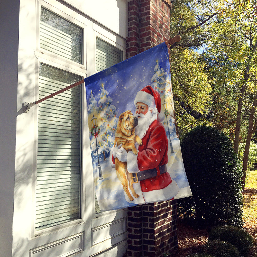 Shar Pei with Santa Claus House Flag 28x40 Porch Sleeve Pole Decorative Outside Yard Banner Artwork Wall Hanging, Polyester