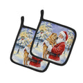 Shar Pei with Santa Claus Pot Holder Set of 2 Heat Resistant Quilted Hot Pads 7.5 x 7.5 Inch, Insulated Kitchen Trivets for Cooking & Baking