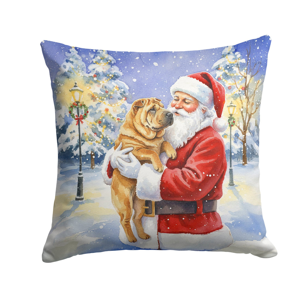 Shar Pei with Santa Claus Decorative Throw Pillow 18x18 Indoor Outdoor Accent Cushion, Fabric Cover with Insert for Sofa, Bed, Porch & Living Room