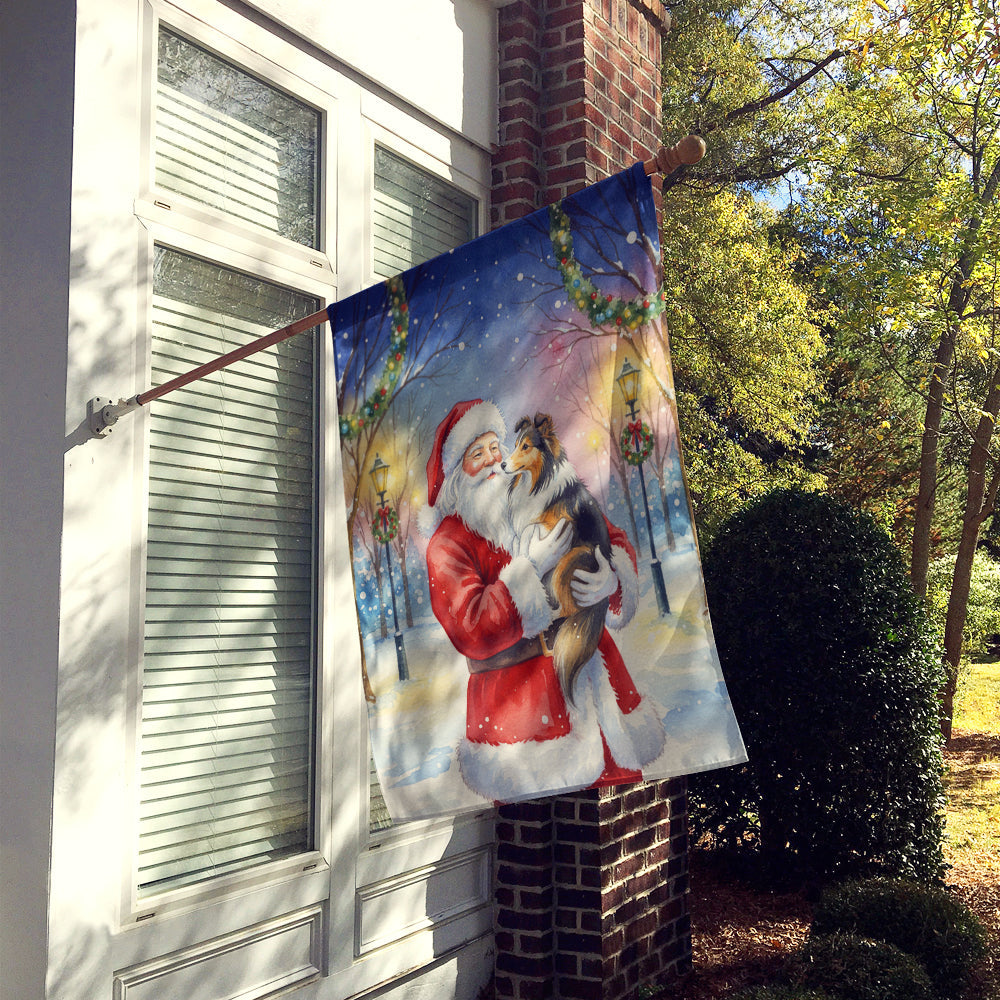 Sheltie with Santa Claus House Flag 28x40 Porch Sleeve Pole Decorative Outside Yard Banner Artwork Wall Hanging, Polyester