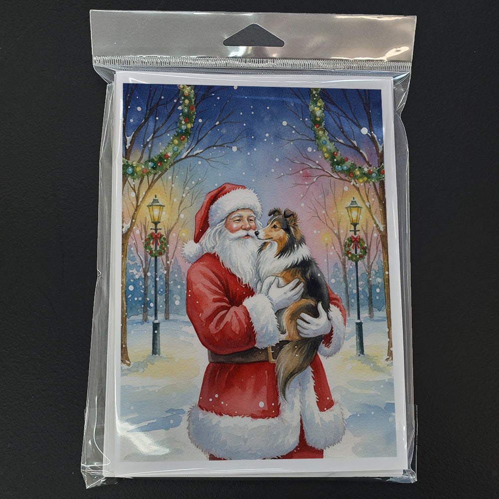 Sheltie with Santa Claus Greeting Cards Pack of 8 Blank Cards with Envelopes Whimsical A7 Size 5x7