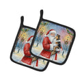 Sheltie with Santa Claus Pot Holder Set of 2 Heat Resistant Quilted Hot Pads 7.5 x 7.5 Inch, Insulated Kitchen Trivets for Cooking & Baking