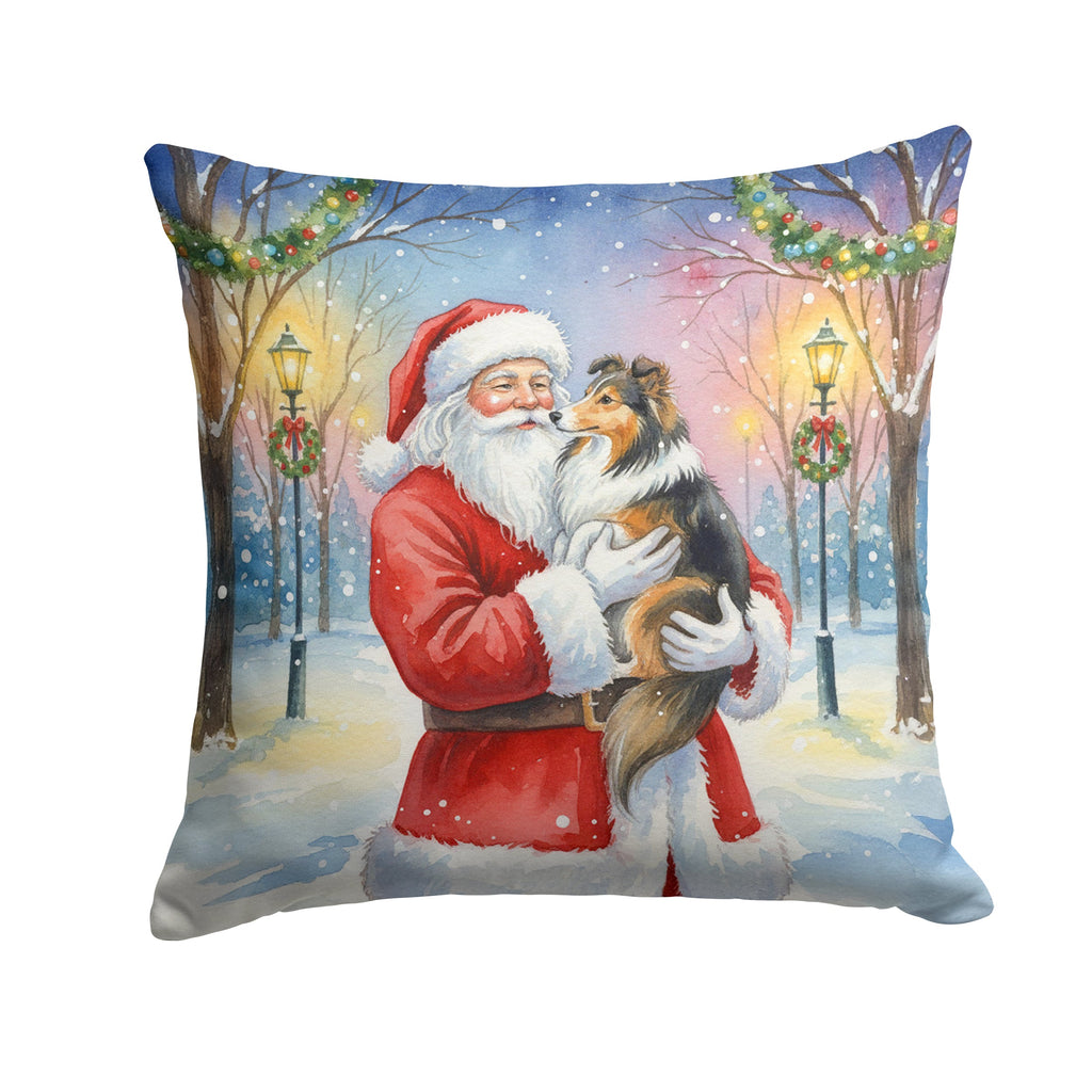 Sheltie with Santa Claus Decorative Throw Pillow 18x18 Indoor Outdoor Accent Cushion, Fabric Cover with Insert for Sofa, Bed, Porch & Living Room