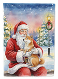 Shiba Inu with Santa Claus House Flag 28x40 Porch Sleeve Pole Decorative Outside Yard Banner Artwork Wall Hanging, Polyester
