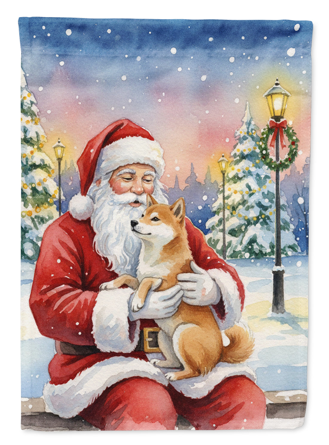Shiba Inu with Santa Claus House Flag 28x40 Porch Sleeve Pole Decorative Outside Yard Banner Artwork Wall Hanging, Polyester