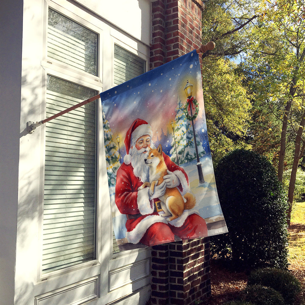 Shiba Inu with Santa Claus House Flag 28x40 Porch Sleeve Pole Decorative Outside Yard Banner Artwork Wall Hanging, Polyester