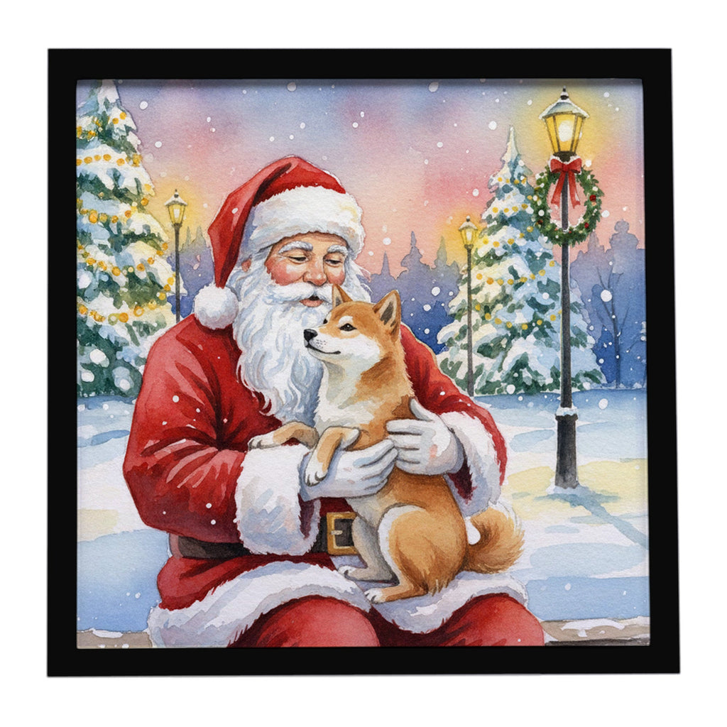 Shiba Inu with Santa Claus Framed Metal Print Bathroom, Kitchen, Office, Home Decor Wall Art Ready to Hang, Square, 8X8
