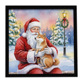 Shiba Inu with Santa Claus Framed Metal Print Bathroom, Kitchen, Office, Home Decor Wall Art Ready to Hang, Square, 8X8