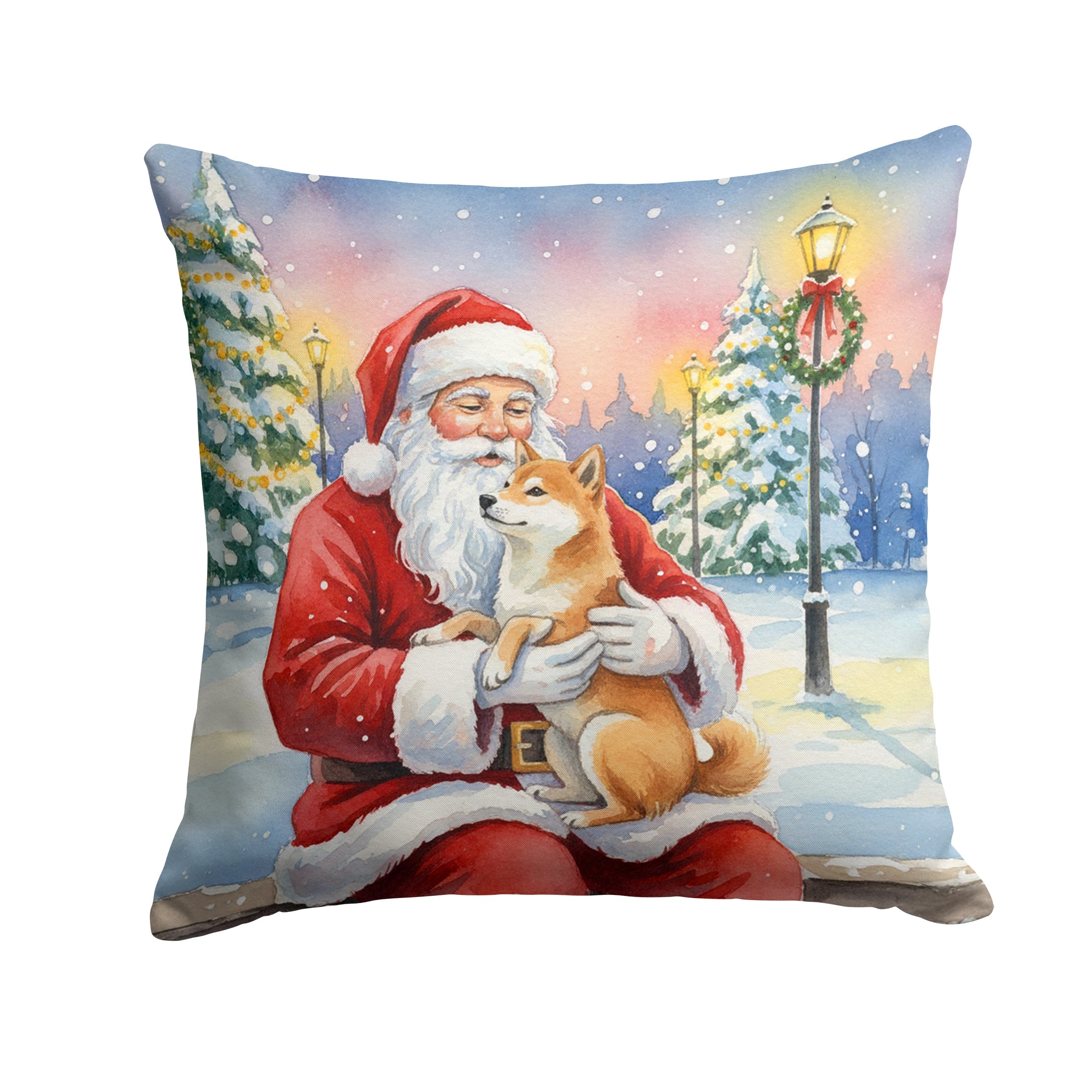 Shiba Inu with Santa Claus Decorative Throw Pillow 18x18 Indoor Outdoor Accent Cushion, Fabric Cover with Insert for Sofa, Bed, Porch & Living Room