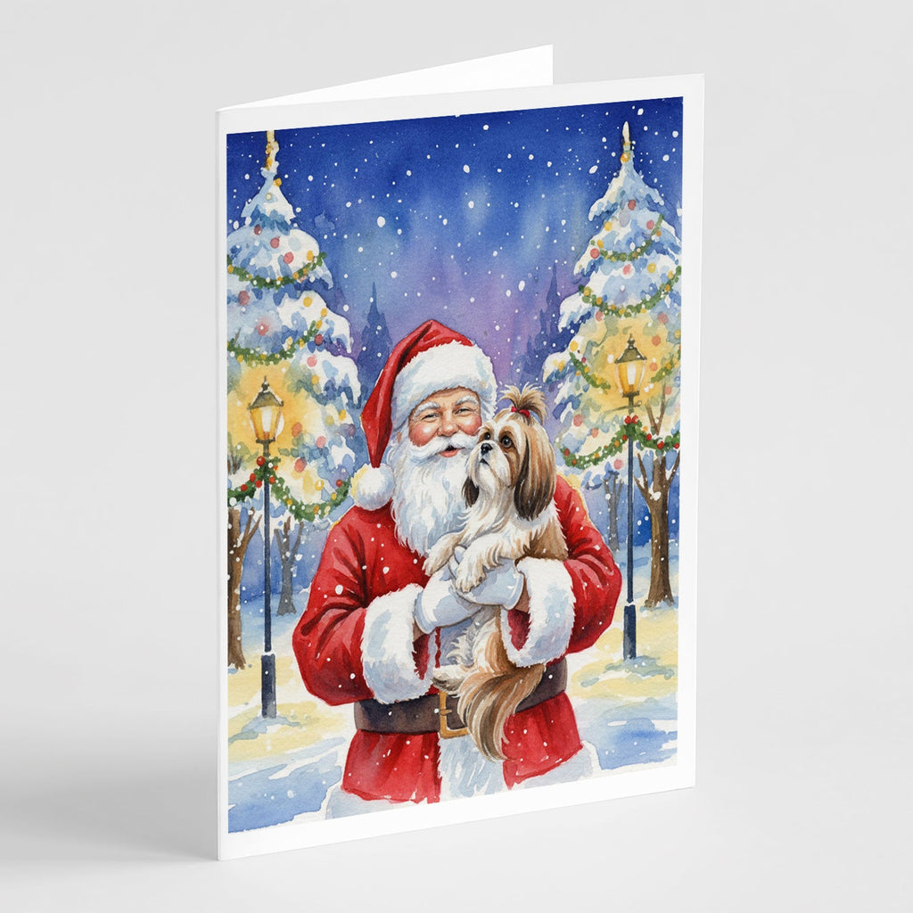 Shih Tzu with Santa Claus Greeting Cards Pack of 8 Blank Cards with Envelopes Whimsical A7 Size 5x7